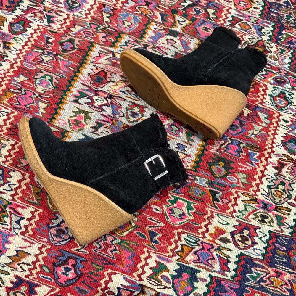 Franco Sarto Black Wedge Ankle Boots Size 7